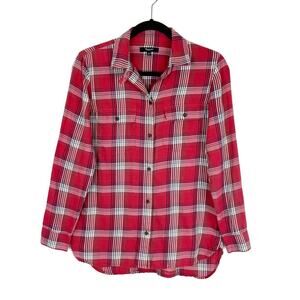 Madewell Plaid Shirt Top Long Sleeve Button Down Country Western Cotton Red XS